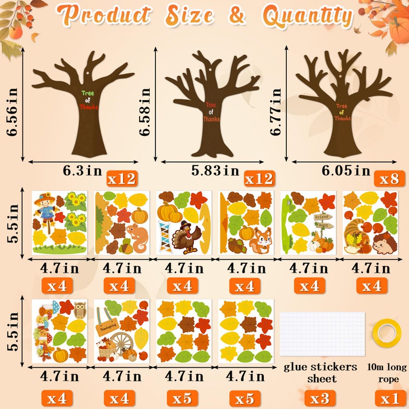 80UncleKimby 32 Pack Thanksgiving Crafts for Kids Tree of Thanks Make Your Own Thanksgiving Tree Hanging Ornament Fall Activity Autumn Party Supplies - Image 3